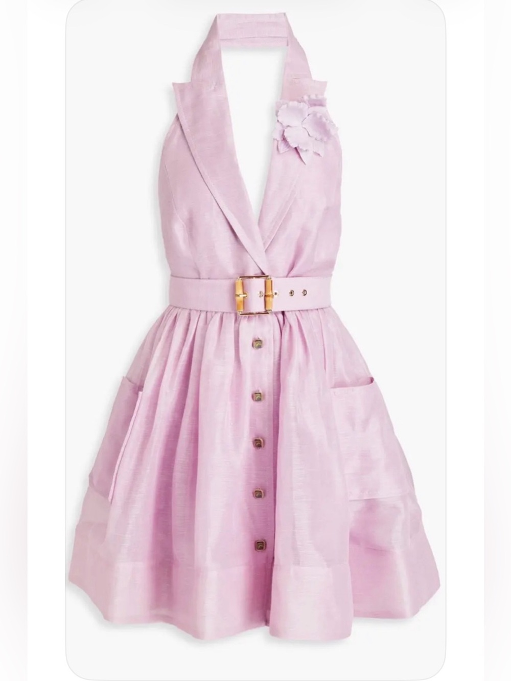 Zimmermann High Tide Tuxedo Halter Dress with Belt in Lilac
